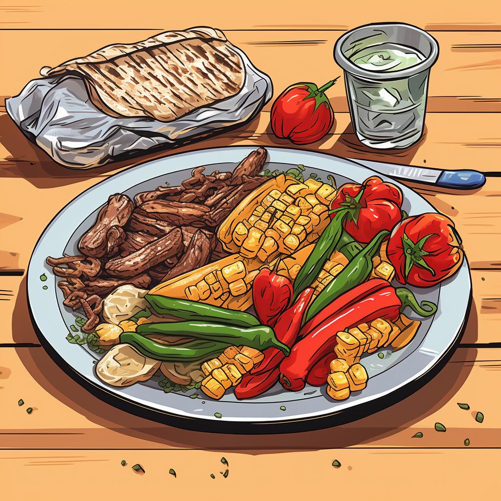 Ingredients for foil packet fajitas laid out on a camp table